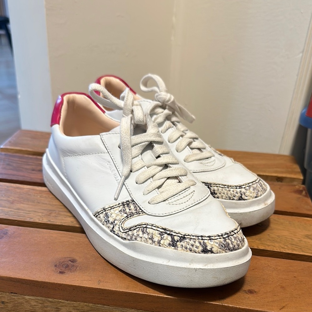 White Sneakers with Snakeskin Accents